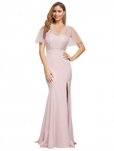 Stretch Crepe & Tulle Sweetheart V-Back Sheath Mauve Formal Evening Gown / Prom Dress / Bridesmaid Dress Derby