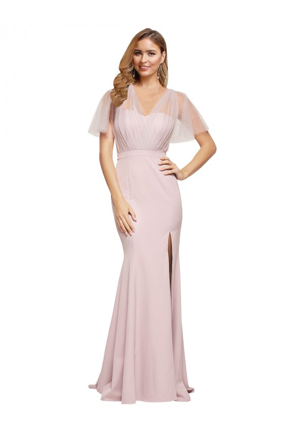 Stretch Crepe & Tulle Sweetheart V-Back Sheath Mauve Formal Evening Gown / Prom Dress / Bridesmaid Dress Derby