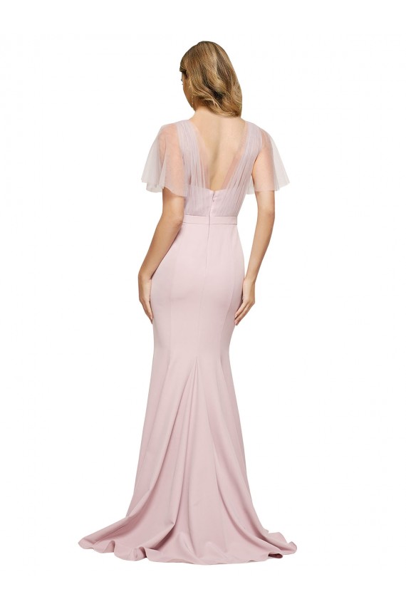 Stretch Crepe & Tulle Sweetheart V-Back Sheath Mauve Formal Evening Gown / Prom Dress / Bridesmaid Dress Derby