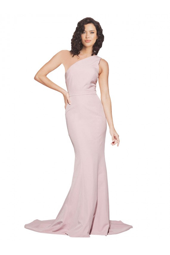 Stretch Crepe One Shoulder Sheath Mauve Semi Formal Evening Dress / Prom Dress / Bridesmaid Dress Derby