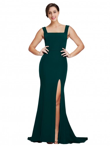 Stretch Crepe Square Neck Sheath Midnight Green Semi Formal Evening Dress / Prom Dress / Bridesmaid Dress Derby