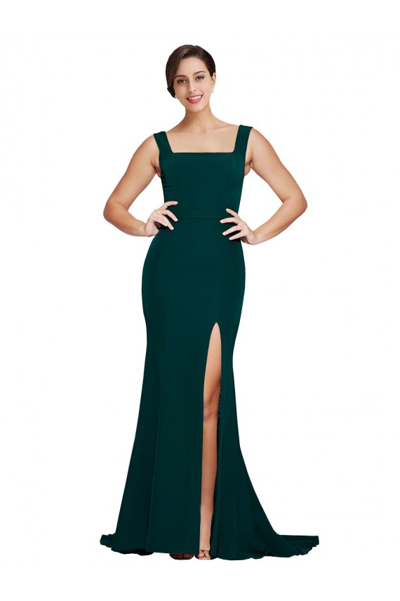 Stretch Crepe Square Neck Sheath Midnight Green Semi Formal Evening Dress / Prom Dress / Bridesmaid Dress Derby