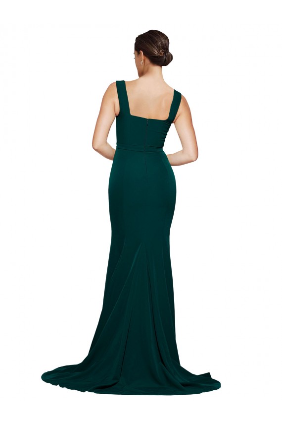 Stretch Crepe Square Neck Sheath Midnight Green Semi Formal Evening Dress / Prom Dress / Bridesmaid Dress Derby