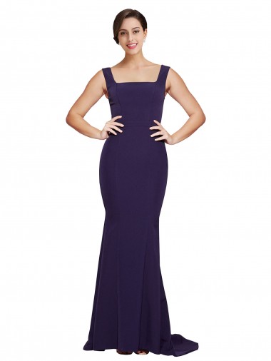 Stretch Crepe Square Neck Sheath Dark Navy Semi Formal Evening Dress / Prom Dress / Bridesmaid Dress Derby