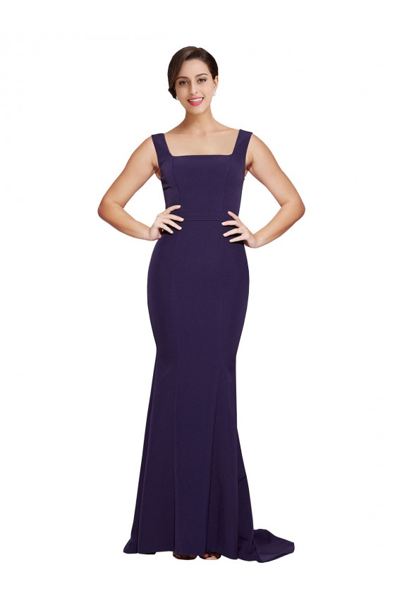 Stretch Crepe Square Neck Sheath Dark Navy Semi Formal Evening Dress / Prom Dress / Bridesmaid Dress Derby
