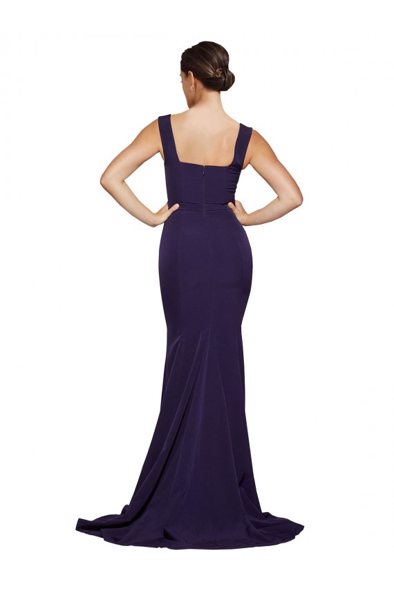 Stretch Crepe Square Neck Sheath Dark Navy Semi Formal Evening Dress / Prom Dress / Bridesmaid Dress Derby
