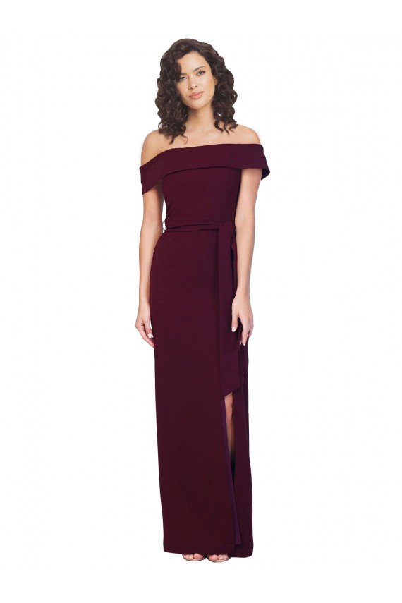 Stretch Crepe Square Neck Low Back Sheath Burgundy Gold Formal Evening Gown / Prom Dress / Bridesmaid Dress Derby