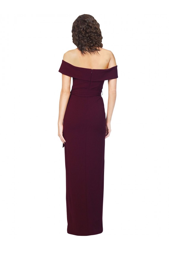 Stretch Crepe Square Neck Low Back Sheath Burgundy Gold Formal Evening Gown / Prom Dress / Bridesmaid Dress Derby