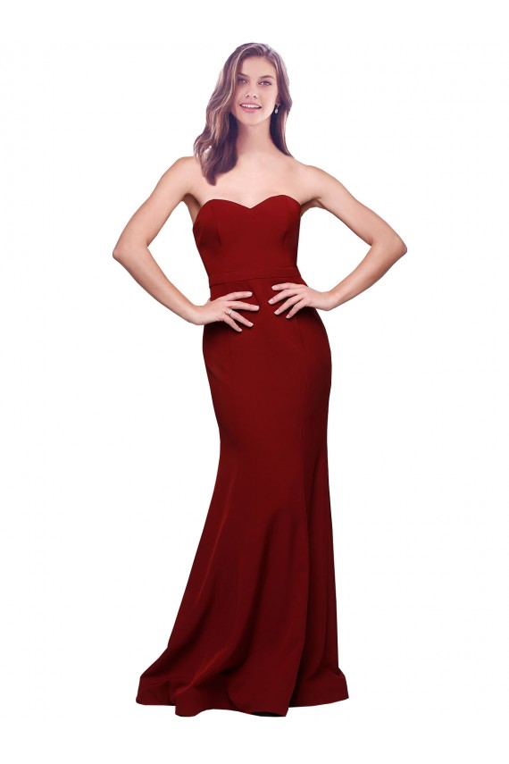 Stretch Crepe Strapless Low Back Sheath Burgundy Formal Evening Gown / Prom Dress / Bridesmaid Dress Derby