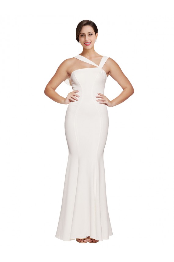Stretch Crepe Square Neck Low Back Sheath Ivory Formal Evening Gown / Prom Dress / Bridesmaid Dress Derby