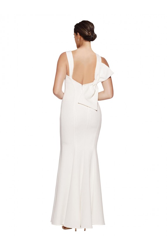 Stretch Crepe Square Neck Low Back Sheath Ivory Formal Evening Gown / Prom Dress / Bridesmaid Dress Derby