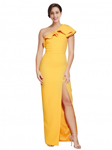 Stretch Crepe One Shoulder Sheath Saffron Formal Evening Gown / Prom Dress / Bridesmaid Dress Derby