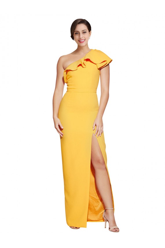 Stretch Crepe One Shoulder Sheath Saffron Formal Evening Gown / Prom Dress / Bridesmaid Dress Derby