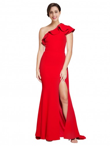 Stretch Crepe One Shoulder Sheath Red Semi Formal Evening Dress / Prom Dress / Bridesmaid Dress Derby