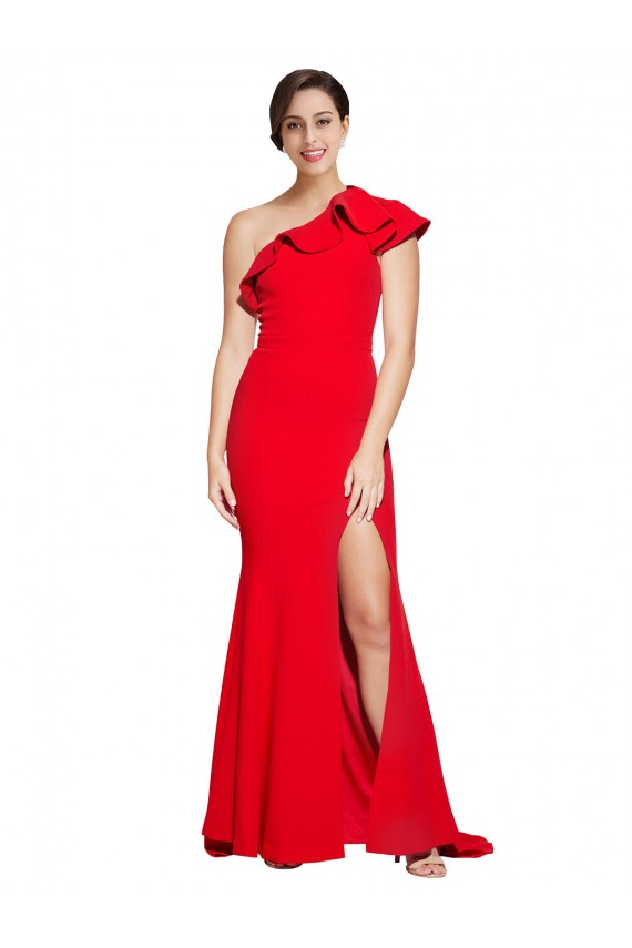 Stretch Crepe One Shoulder Sheath Red Semi Formal Evening Dress / Prom Dress / Bridesmaid Dress Derby