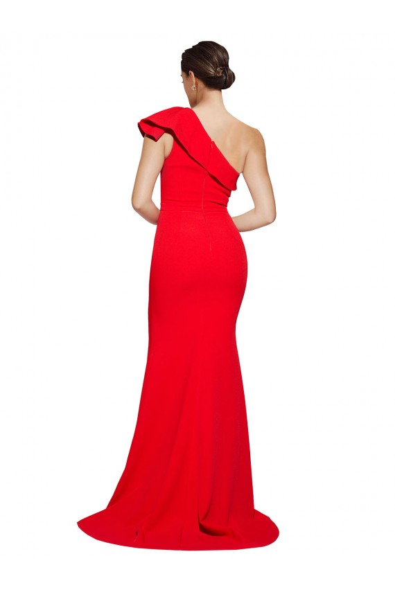Stretch Crepe One Shoulder Sheath Red Semi Formal Evening Dress / Prom Dress / Bridesmaid Dress Derby