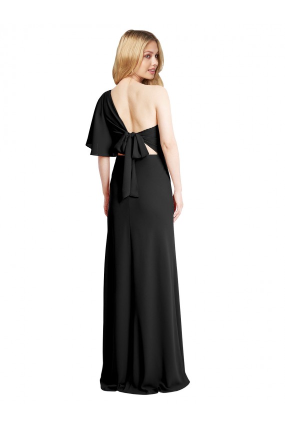 Stretch Crepe One Shoulder Long Sheath Black Formal Evening Gown / Prom Dress / Bridesmaid Dress Derby