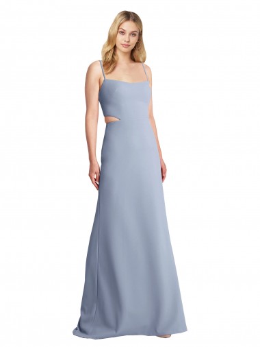 Stretch Crepe Scoop Neck Open Back A-Line Smoke Blue Prom Dress / Bridesmaid Dress Derby