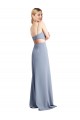Stretch Crepe Scoop Neck Open Back A-Line Smoke Blue Prom Dress / Bridesmaid Dress Derby