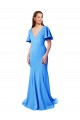 Stretch Crepe V-Neck V-Back Mermaid, Sheath Peacock Blue Prom Dress / Bridesmaid Dress Derby