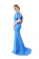 Stretch Crepe V-Neck V-Back Mermaid, Sheath Peacock Blue Prom Dress / Bridesmaid Dress Derby