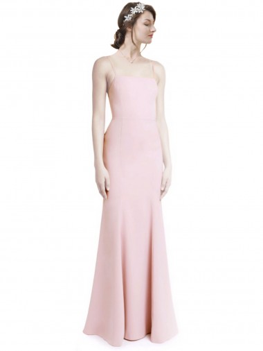 Stretch Crepe Square Neck Open Back Mermaid, Sheath Pink Prom Dress / Bridesmaid Dress Derby