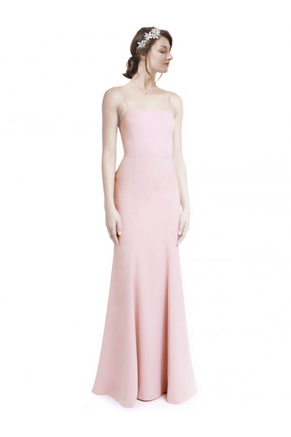 Stretch Crepe Square Neck Open Back Mermaid, Sheath Pink Prom Dress / Bridesmaid Dress Derby
