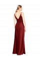 Stretch Satin V-Neck V-Back A-Line Burgundy Formal Evening Gown / Prom Dress / Bridesmaid Dress Derby