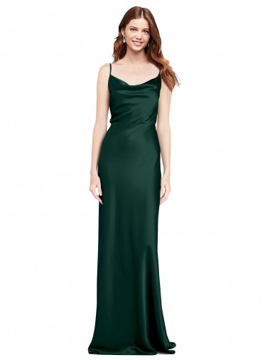 Stretch Satin Cowl Neck V-Back Sheath Hunter Black Tie Evening Gown / Prom Dress / Bridesmaid Dress Derby