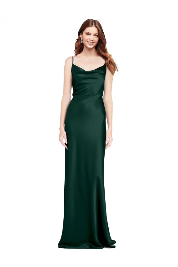 Stretch Satin Cowl Neck V-Back Sheath Hunter Black Tie Evening Gown / Prom Dress / Bridesmaid Dress Derby