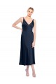 Stretch Satin V-Neck V-Back A-Line Dark Navy Formal Evening Gown / Prom Dress / Bridesmaid Dress Derby
