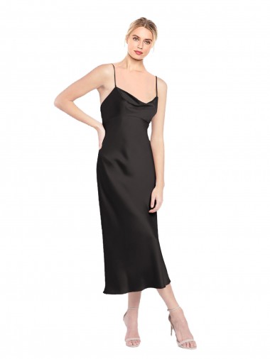 Stretch Satin Cowl Neck Low Back A-Line Black Formal Evening Gown / Prom Dress / Bridesmaid Dress Derby