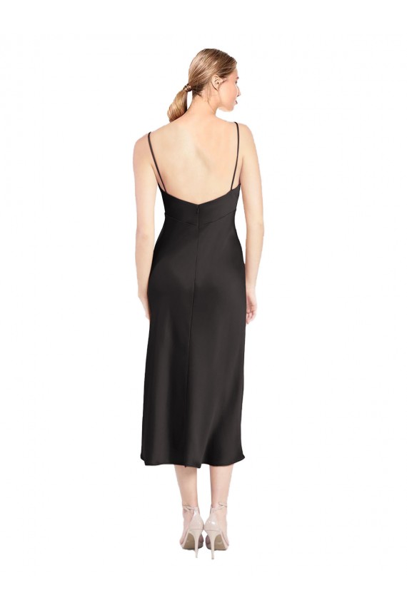 Stretch Satin Cowl Neck Low Back A-Line Black Formal Evening Gown / Prom Dress / Bridesmaid Dress Derby