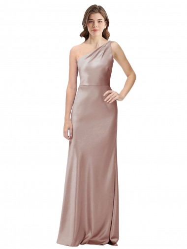 Stretch Satin One Shoulder Open Back Sheath Dusty Pink Formal Evening Gown / Prom Dress / Bridesmaid Dress Derby