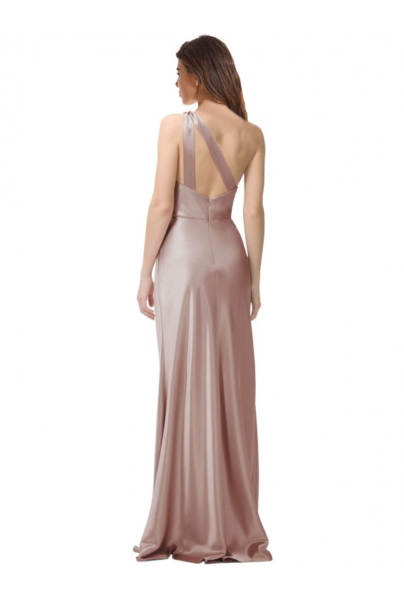 Stretch Satin One Shoulder Open Back Sheath Dusty Pink Formal Evening Gown / Prom Dress / Bridesmaid Dress Derby