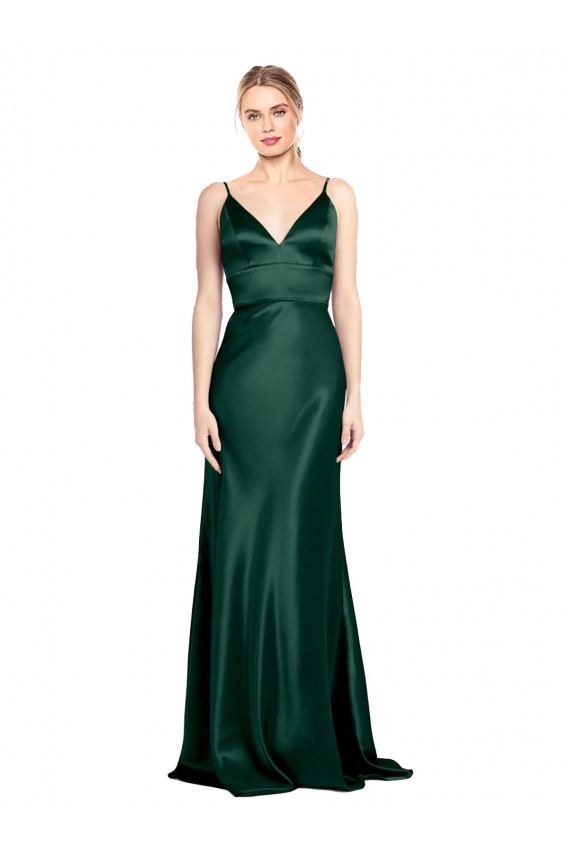 Stretch Satin High Neck V-Back Sheath Hunter Formal Evening Gown / Prom Dress / Bridesmaid Dress Derby