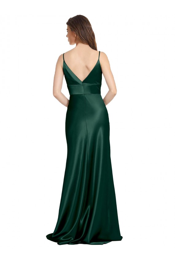 Stretch Satin High Neck V-Back Sheath Hunter Formal Evening Gown / Prom Dress / Bridesmaid Dress Derby
