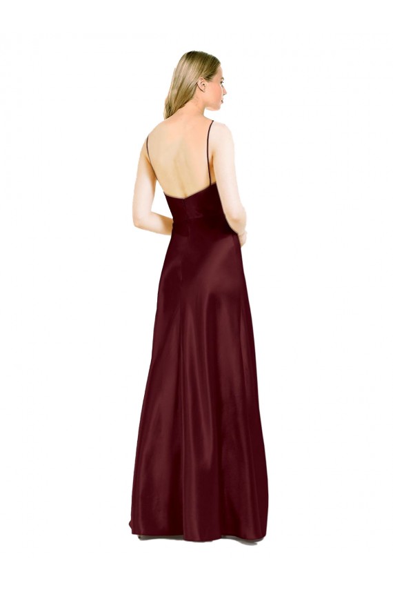 Stretch Satin V-Neck A-Line Burgundy Gold Bridesmaid Dress / Evening Dress Derby