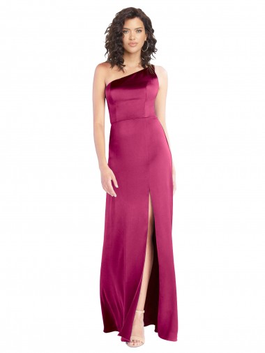Stretch Satin One Shoulder Open Back A-Line Fuchsia Formal Evening Gown / Prom Dress / Bridesmaid Dress Derby