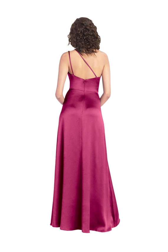 Stretch Satin One Shoulder Open Back A-Line Fuchsia Formal Evening Gown / Prom Dress / Bridesmaid Dress Derby