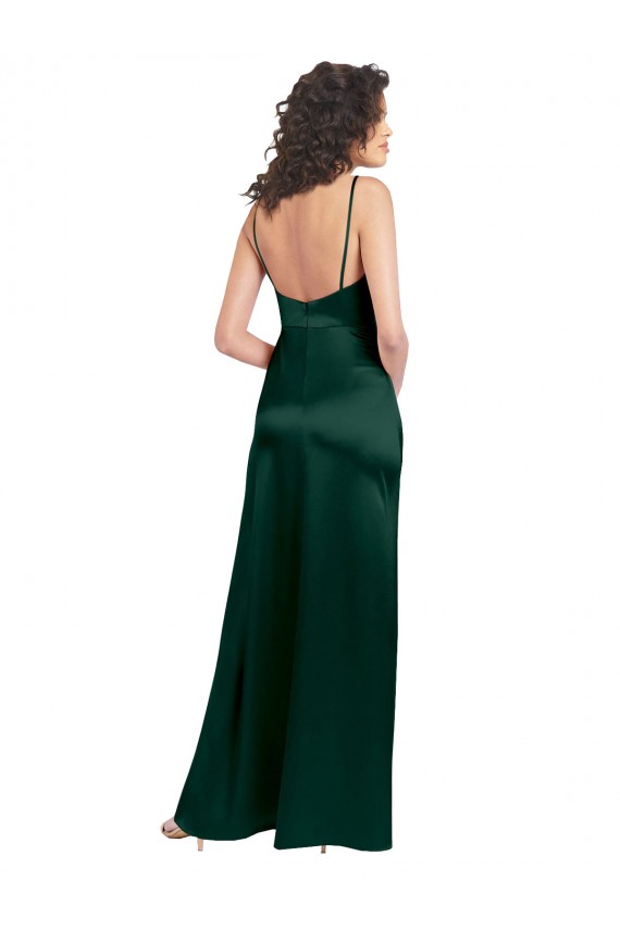 Stretch Satin Scoop Neck Open Back A-Line Hunter Formal Evening Gown / Prom Dress / Bridesmaid Dress Derby