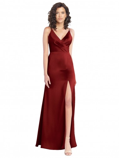 Stretch Satin V-Neck V-Back A-Line Burgundy Formal Dress / Bridesmaid Dress Derby
