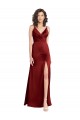 Stretch Satin V-Neck V-Back A-Line Burgundy Formal Dress / Bridesmaid Dress Derby
