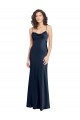 Stretch Satin Cowl Neck Open Back A-Line Dark Navy Black Tie Evening Gown / Prom Dress / Bridesmaid Dress Derby