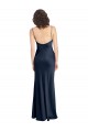 Stretch Satin Cowl Neck Open Back A-Line Dark Navy Black Tie Evening Gown / Prom Dress / Bridesmaid Dress Derby