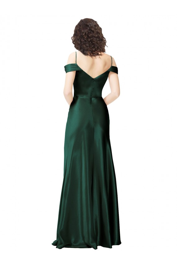 Stretch Satin Spaghetti Straps V-Back A-Line Hunter Formal Evening Gown / Prom Dress / Bridesmaid Dress Derby