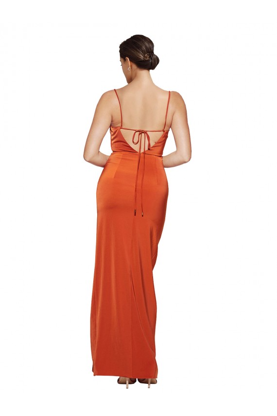 Stretch Satin Cowl Neck Open Back Sheath Rust Formal Evening Gown / Prom Dress / Bridesmaid Dress Derby