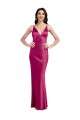Stretch Satin V-Neck Low Back A-Line Fuchsia Formal Evening Dress / Bridesmaid Dress Derby