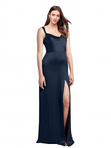 Stretch Satin Cowl Neck Low Back A-Line Dark Navy Formal Evening Gown / Prom Dress / Bridesmaid Dress Derby