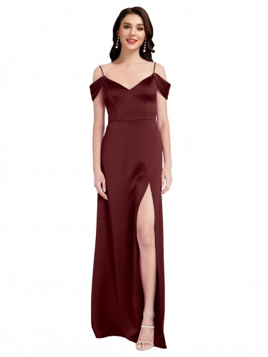 Stretch Satin V-Neck A-Line Burgundy Gold Formal Dress / Bridesmaid Dress Derby